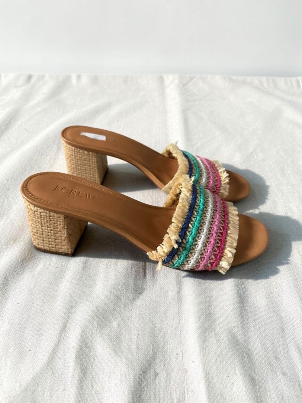 J CREW Multicolor Raffia Sandals Heels Size 8